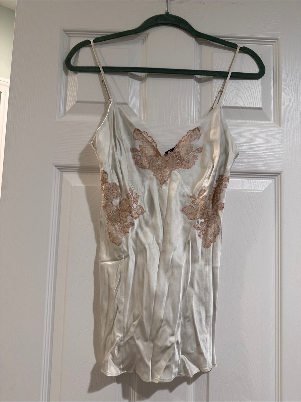 Natori Silk Ivory Chemise with Beige Lace Trim